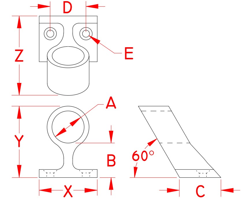 Stainless Steel Center Rail, Railing and Bimini, S3672-0600, S3672-0601, Line Drawing